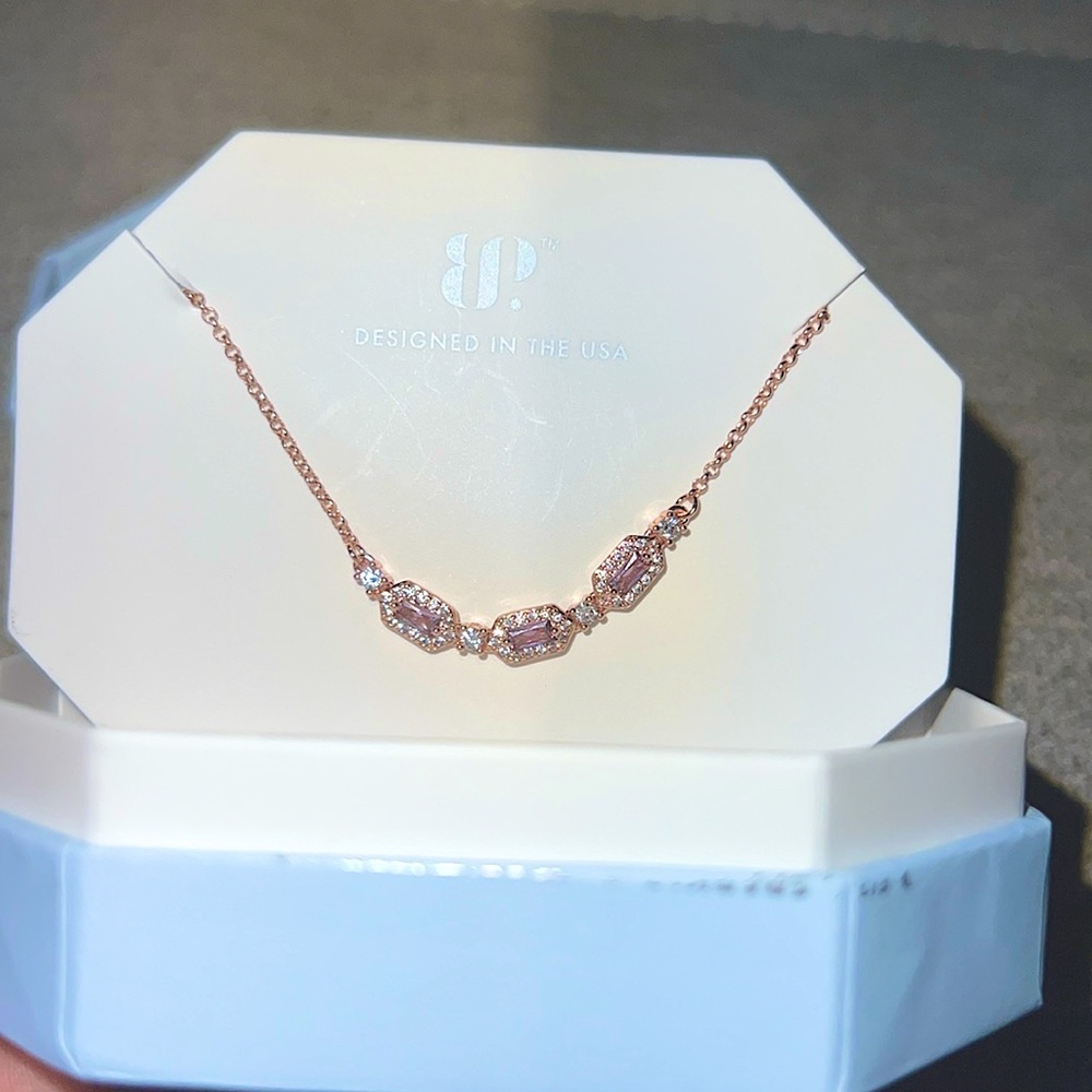 NWT Rose Gold & Amethyst Cubic Zirconia 18” Necklace